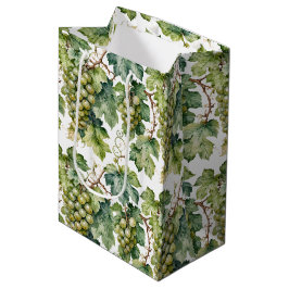 Elegant Watercolor Green Grape and Vine Pattern Medium Cadeauzakje