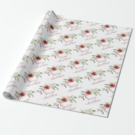Elegant Watercolor Greenery Berries Christmas Cadeaupapier
