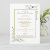 Elegant Watercolor Greenery Gold Dinner Menu (Staand voorkant)