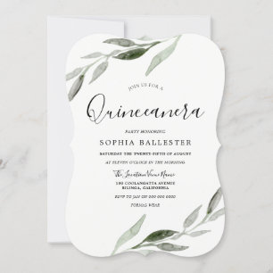 Elegant Watercolor Groene Blad Quinceanera Feest Kaart