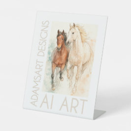 Elegant Watercolor Horses Duo – Graceful Equine Reclamebord Met Voetstuk