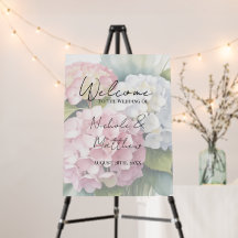 Elegant Watercolor Hydrangea Wedding Welcome Sign 