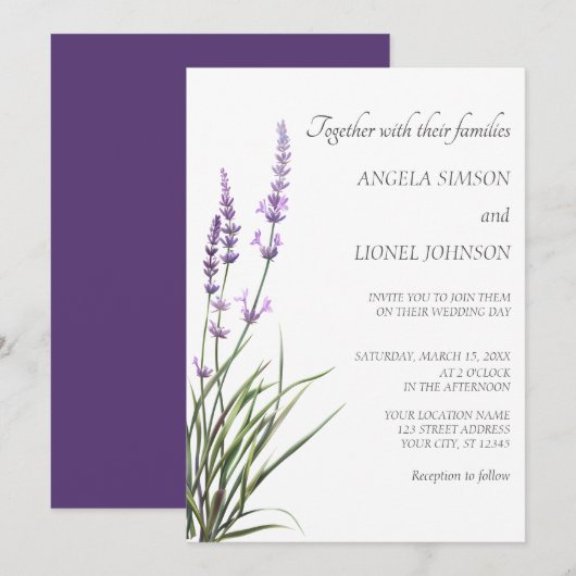 Elegant Watercolor Lavender Wedding Kaart (Voorkant / Achterkant)
