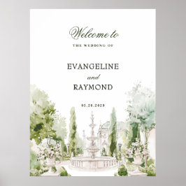 Elegant Watercolor Manor Garden Wedding Poster