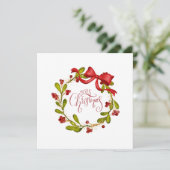 Elegant Watercolor Mistletoe Wreath and Bow Feestdagenkaart (Staand voorkant)