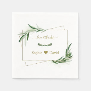 Elegant Watercolor Olijfgroen Goud Bruiloft   Servet