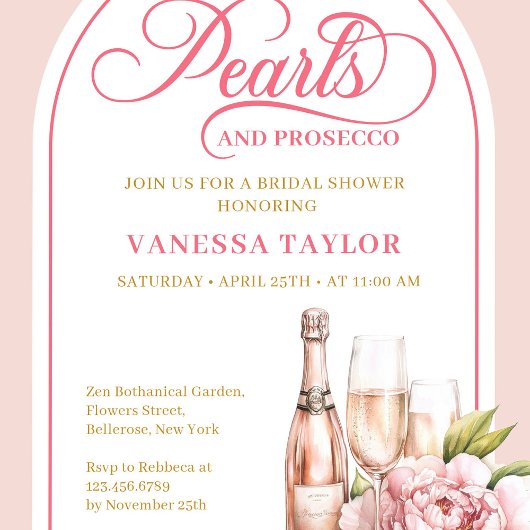 Elegant Watercolor Pearls and Prosecco Invitation