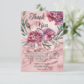 Elegant Watercolor Pink Carnations Thank You Bedankkaart (Staand voorkant)