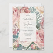 Elegant Watercolor Roses Wedding Invitation (Devant)