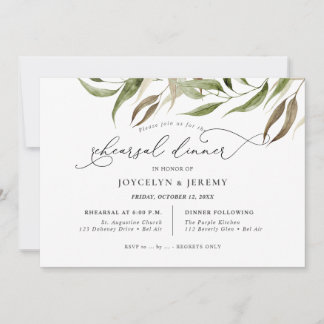 Elegant Watercolor Rustic Eucalyptus Rehearsal Kaart