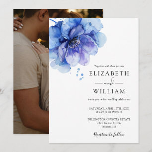 Elegant Watercolor Stofblauw Bloemig Fotografie Tr Kaart
