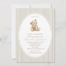 Elegant Watercolor Teddy Bear blue bow Baby Shower