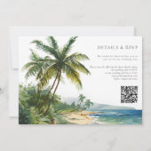 Elegant Watercolor Tropical Beach QR Code Wedding Kaart (Achterkant)