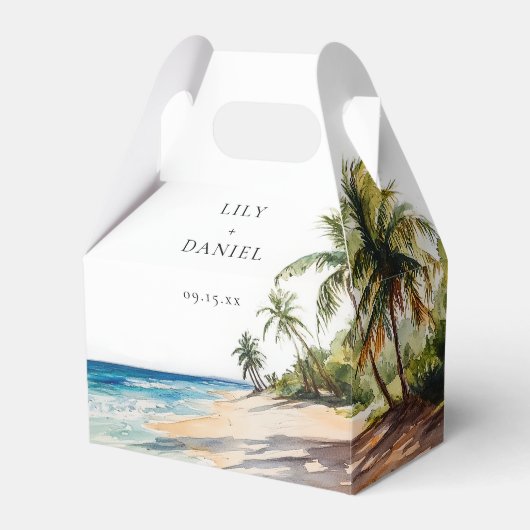 Elegant Watercolor Tropical Beach Wedding Bedankdoosjes (Voorkant Zijde)