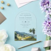 Elegant Watercolor Tropical Caribbean Wedding Arch Acryl Uitnodigingen (Insitu (Huwelijk))