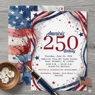 Elegant Watercolor US Flag America 250 Birthday  Kaart