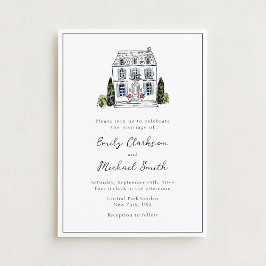 Elegant Watercolor Venue Sketch Wedding Invitation Kaart