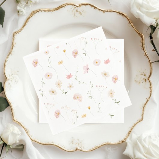 Elegant Watercolor Wildflower Floral Baby Shower Servet
