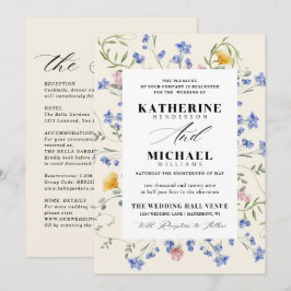 Elegant Watercolor Wldflowers Meadow Details RSVP Kaart
