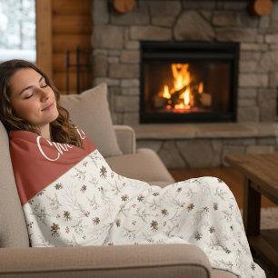 Elegant Watercolor Woodland Winterberry Patroon Fleece Deken