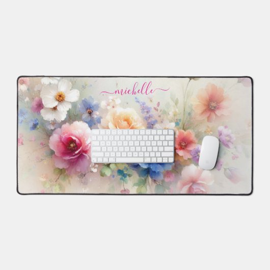 Elegant Watercolour Flowers Custom Name Text (Clavier et souris)