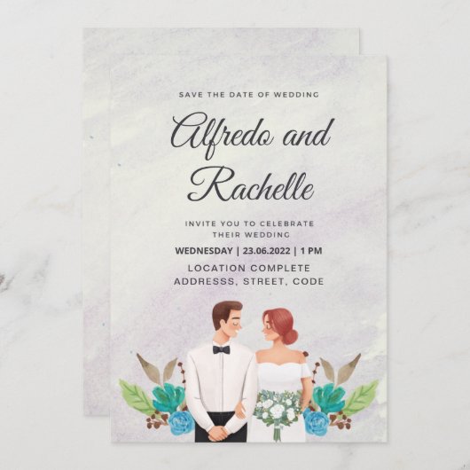 Elegant Waterverf aangepaste bruiloft Kaart (Voorkant / Achterkant)