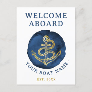 Elegant Waterverf Anchor Nautical Name Navy Blue Briefkaart