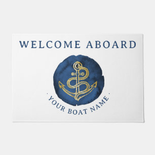 Elegant Waterverf Anchor Nautical Name Navy Blue Deurmat