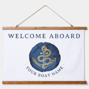 Elegant Waterverf Anchor Nautical Name Navy Blue Hangend Wandkleed