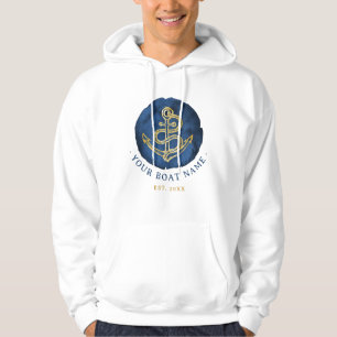 Elegant Waterverf Anchor Nautical Name Navy Blue Hoodie