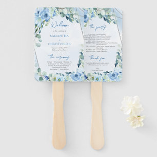 Elegant waterverf blauw bloemengroen programma handwaaier