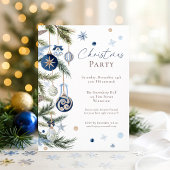 Elegant Waterverf Blauw Wit Kerstversiering Kaart