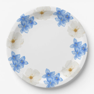 Elegant Waterverf Blauw & Witte Bloemen Feestpapie Papieren Bordje