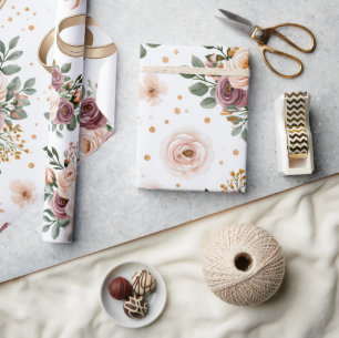 Elegant Waterverf Bloem Bruiloftspatroon Cadeaupapier