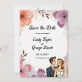 Elegant Waterverf Bloem Romantisch Koppel Bruiloft Save The Date (Voorkant)