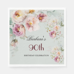 Elegant Waterverf Bloemende 90ste Verjaardagsfeest Servet