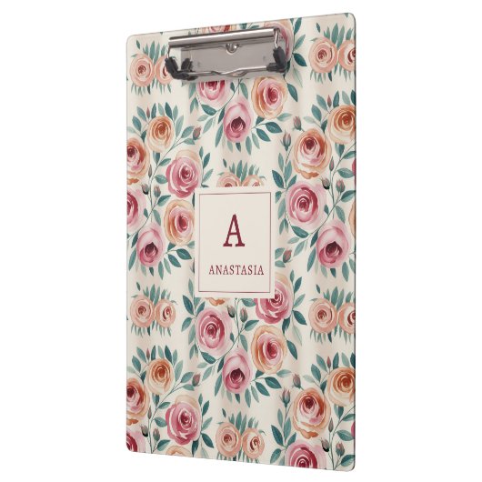 Elegant Waterverf bloemenmonogram Klembord (Links)