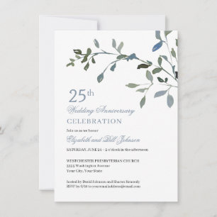 Elegant Waterverf Blue 25th Wedding Jubileum Kaart