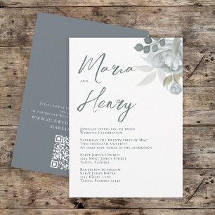 Elegant Waterverf Blue Floral Dusty Greenery Invi Kaart