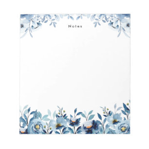 Elegant Waterverf Blue Floral Notitieblok