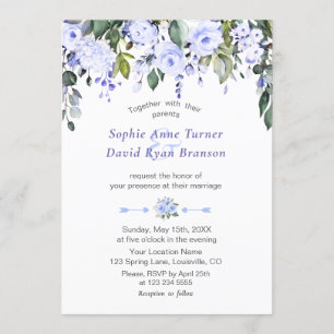 Elegant Waterverf Blue Flowers Bloom Wedding Kaart