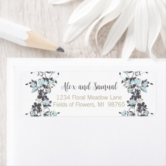 Elegant Waterverf Blue Flowers Etiket (Insitu)