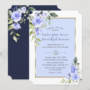 Elegant Waterverf Blue Flowers Navy Blue Wedding Kaart
