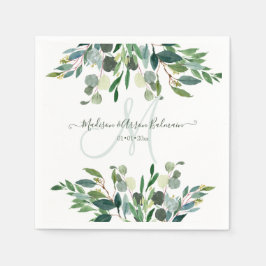 Elegant Waterverf Blue Gum Eucalyptus Monogram Servet