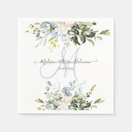 Elegant Waterverf Blue Gum Eucalyptus Monogram Servet