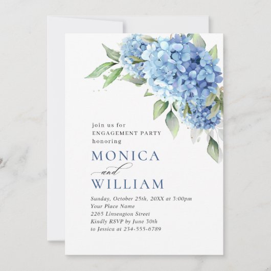 Elegant Waterverf Blue Hydrangea ENGAGTY Kaart (Voorkant)