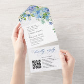 Elegant Waterverf Blue Hydrangea Floral Wedding All In One Uitnodiging (Afscheurbaar)
