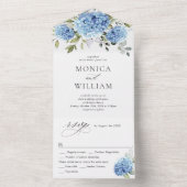 Elegant Waterverf Blue Hydrangea Floral Wedding All In One Uitnodiging (Binnen)