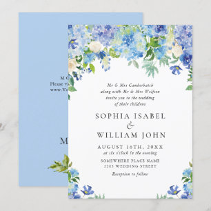 Elegant Waterverf Blue Hydrangea Floral Wedding Kaart