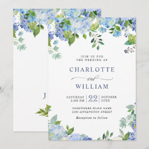 Elegant Waterverf Blue Hydrangea Floral Wedding Kaart